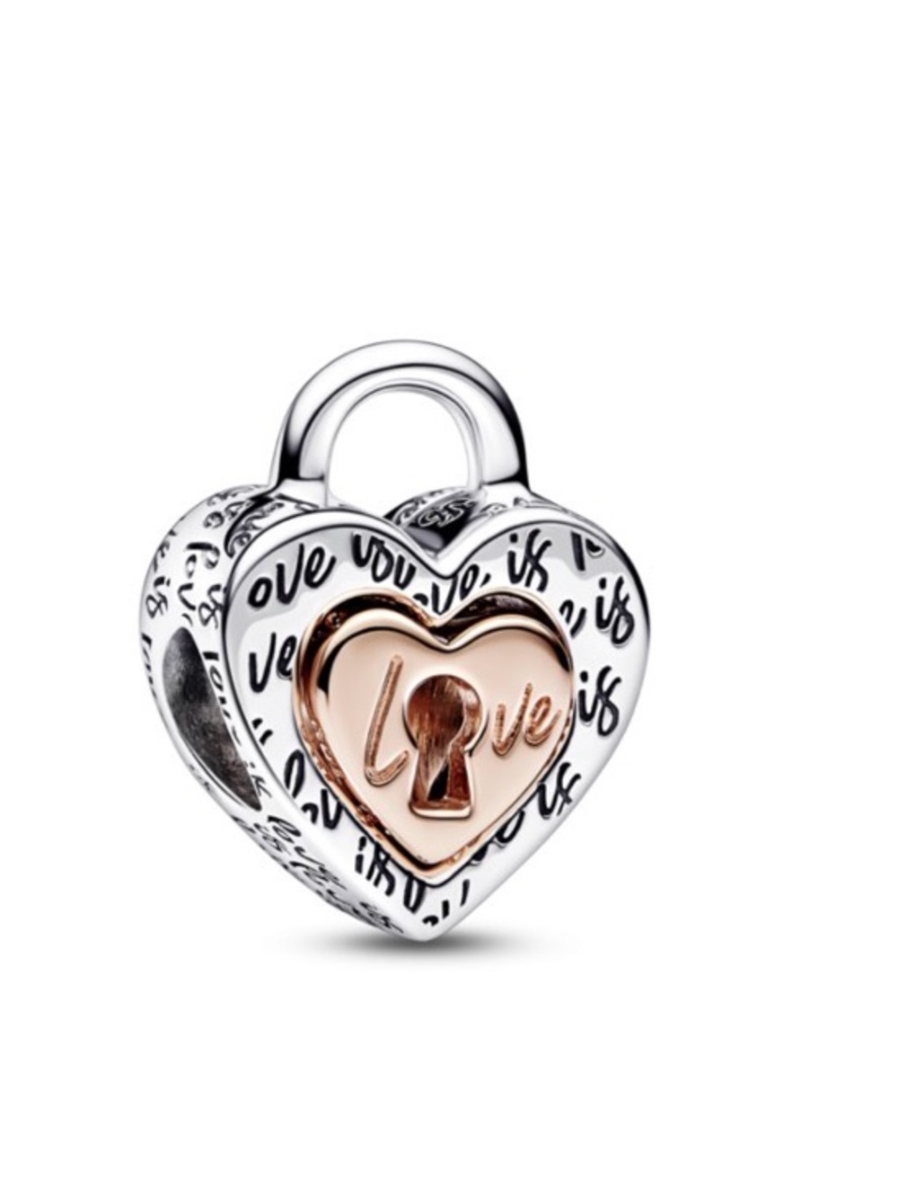 Pandora Two-Tone Heart Padlock Charm in Silver and Rose Gold